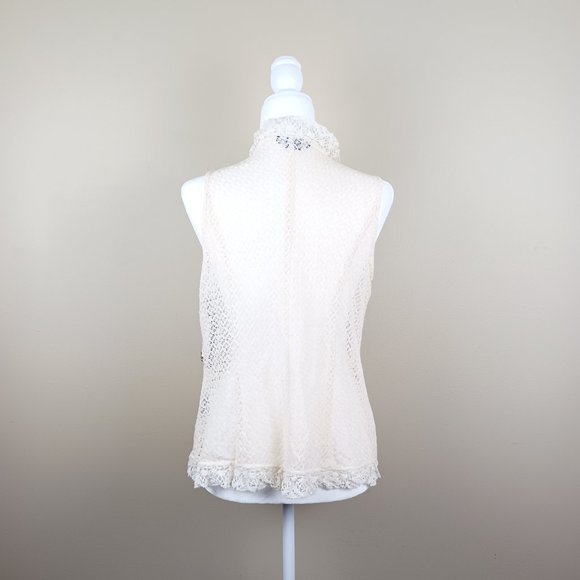 E by ECI| NWT Coastal Beachy Crochet Beaded Sheer Sleeveless Vest Cardigan Sz 14 - Picture 3 of 10